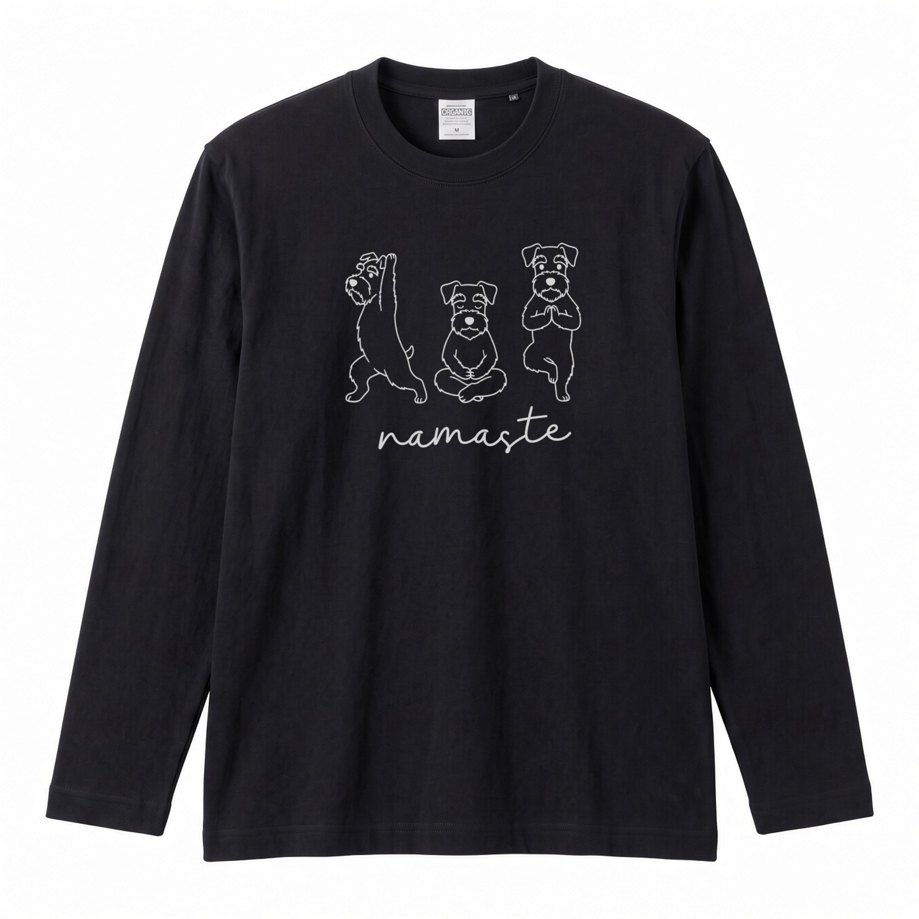SCHNAUZER NAMASTE | シュナウザー 犬 ヨガ 瞑想 イラスト かわいい ワンポイント 長袖Tシャツ【犬好き・ルームウェア・カジュアル・ギフト】